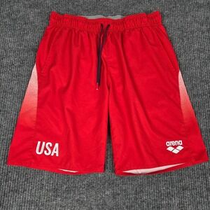 Arena Mens USA‎ 2020 Olympic Team Swimming Shorts Red Athletic Training Size M